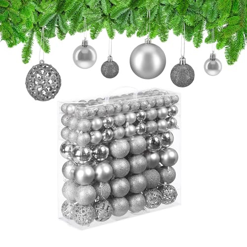 Relaxdays Kerstballen Set van 150 stuks, Zilver, Rond