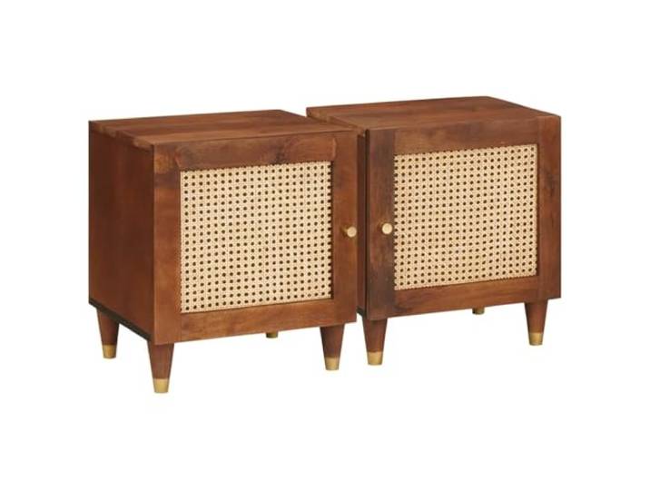 Fisinber Nachttisch 2er Set 40x33,5x46 cm Massivholz Akazie Braun Rustikales 2er Set Beistelltische fürs Schlafzimmer aus robustem Akazienholz mit stabiler Ablagefläche.