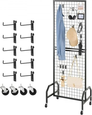 VEVOR Roosterwand Displaystandaard met 10 haken, Zwart, B: 60 cm, H: 164 cm