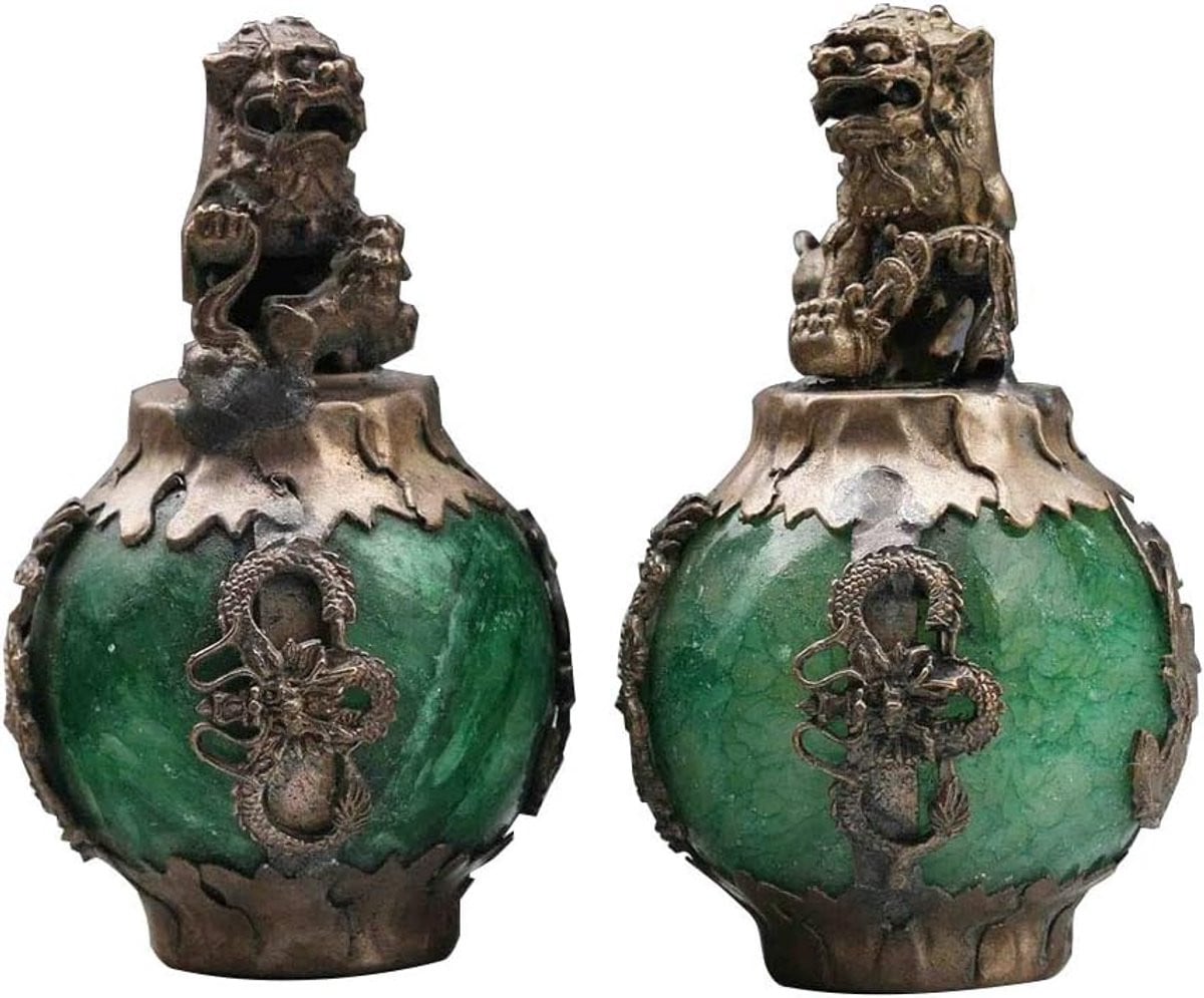 Handgesneden Jade Leeuw en Draak Standbeeld Decoratie - Zilver - 7 x 5 cm