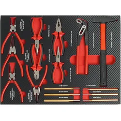 Profi Werkzeugeinlage Werkstattwagen 16 tlg. Hammer, Zangen, Durchschläger Mechaniker 51x40x4 cm rot