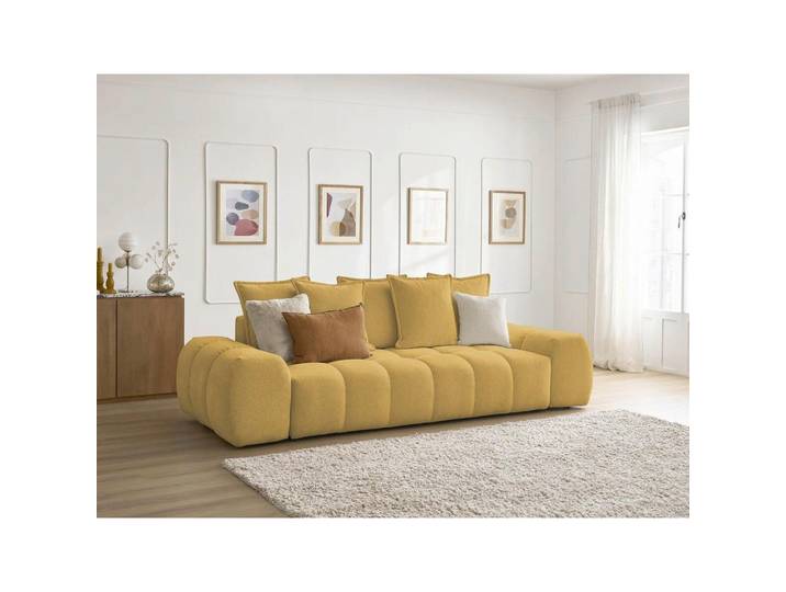 Schlafsofa Everest, Gelb, Kunststoff, Buche, Kiefer, 3-Sitzer, Füllung: Komfortschaum, 278x115x90 cm, Armteil links, rechts, Wohnzimmer, Sofas & Couches, Schlafsofas, Schlafsofas mit Bettkasten