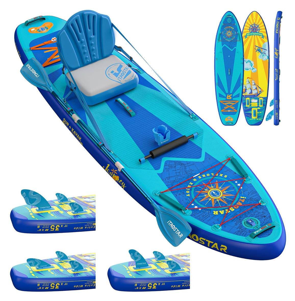 Aufblasbares SUP Stand-Up-Paddleboard Paddelboard - 420 lbs - 5 Finnen - Kajak-Set - 120 l Rucksack - 11 ft