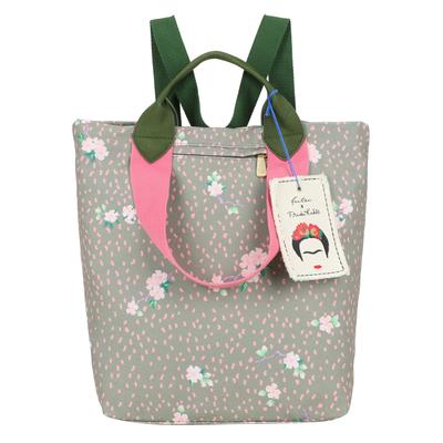 Skirucksack FRITZI AUS PREUSSEN "Fritzi x Frida Kahlo", Damen, Gr. onesize, bunt (grün, rosa), 55% Baumwolle, 45% Polyester, bedruckt, Rucksäcke, mit Blumenprint