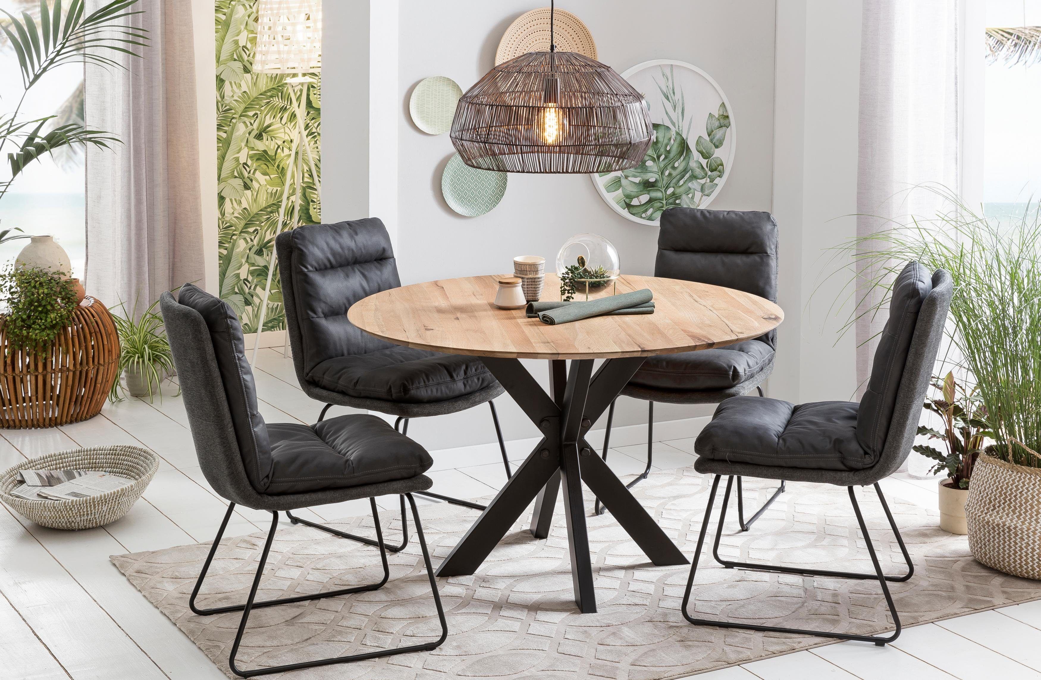 Esstisch HOME AFFAIRE "Quebec", schwarz (natur, schwarz), B:120cm H:77cm T:120cm, Tische, Esstisch, mit eleganter Schweizer Kante natur, schwarz B/H/T: 120cm x 77cm x 120cm