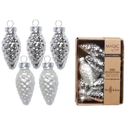 Christbaumschmuck Zapfen Glas H 4,5 cm 12 Stück silber matt/glänzend