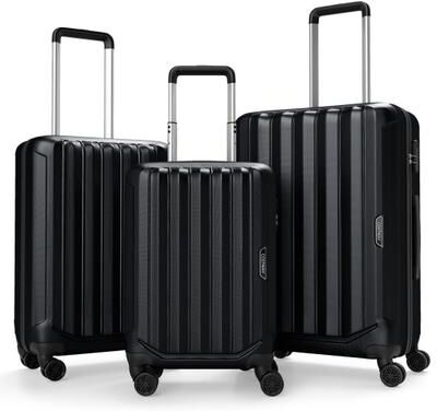 Costway 3-Piece Hardside Luggage Set (20/24/28 Inch) Lightweight with 3-Digital Lock-Black