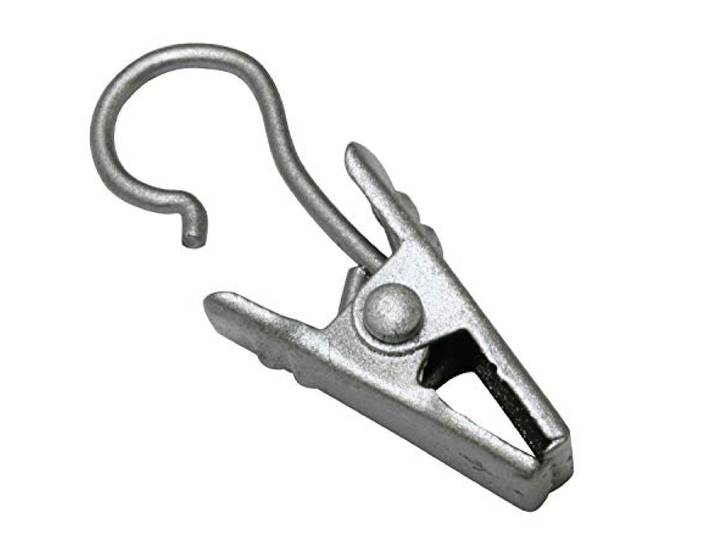 GARDINIA Clipshaken für Gardinenringe und Vitragestangen, Gardinenhaken mit Klammer, 10 Stück, Metall, Silber-matt