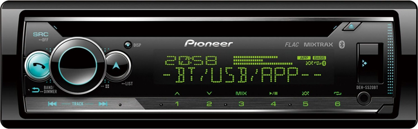Pioneer DEH-S520BT Autoradio, Zwart, 1 DIN, 200 W, 4 kanalen, 50 W, CD, CD-R, CD-RW