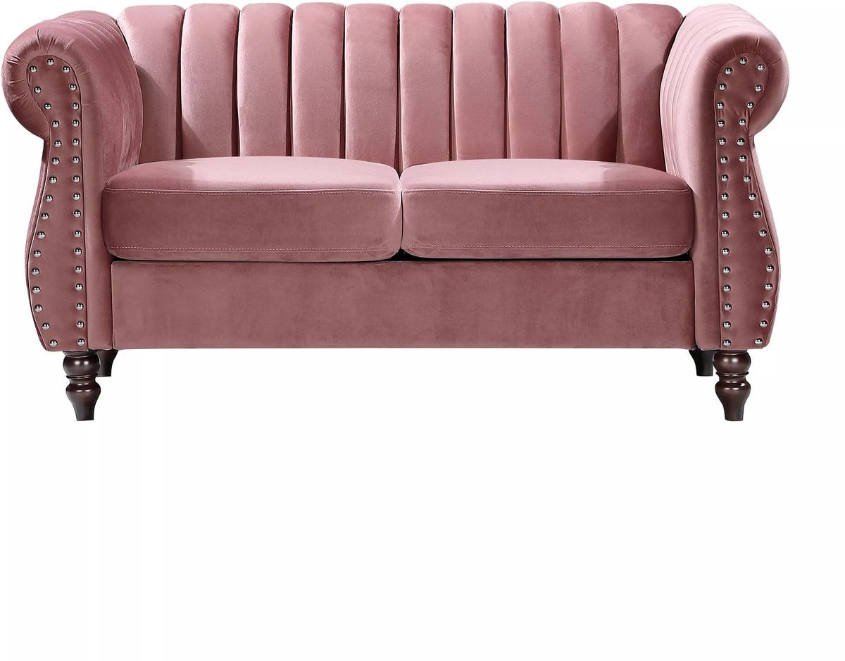 Trumbo Chesterfield tweezitsbank in oudroze velours