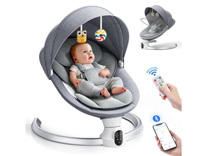 Agitateur électrique Bluetooth pour bébé, agitateur électrique pour lave-vaisselle à 5 points avec 5 vitesses, 3 minuteries et 10 applications musicales, télécommande