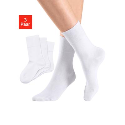 Socken H.I.S "Diabetikersocken Damen Herren Socken", Herren, Gr. 43-46, weiß (3x weiß), Baumwolle, Elasthan, Polyamid, unifarben, elastisch, Socken Socken, mit Komfortbund auch für Diabetiker geeignet