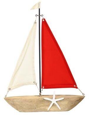 "StyleCraft Nautical Sail Boat - 15""W x 3""D x 20""H - Red, White & Natural"