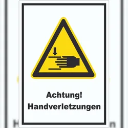 HB-Druck Achtung Handverletzungen Aufkleber A3 (297x420mm)