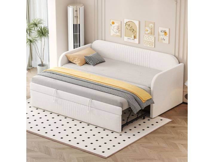 Lit banquette extensible 90 et 180x190 cm lin beige