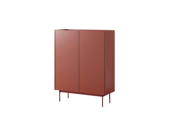 Ravio Moderne Hochkommode Lumo Kw2D (Ceramic Red, Eiche Linea, Metallfüße, Soft-Close), Rot, Eichefarben, Rechteckig, 97x122x37 cm, Kleinmöbel, Kommoden, Highboards