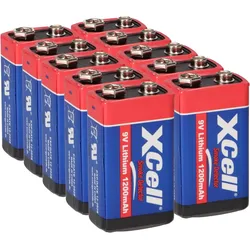 10x XCell Lithium 9V Block Batterie 1200mAh Rauchmelder-Set - passend für Rauchmelder & Sicherheitstechnik