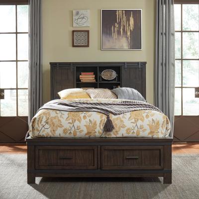 Liberty Furniture Thornwood Hills Rock Beaten Gray with Saw Cuts King Bookcase Bed