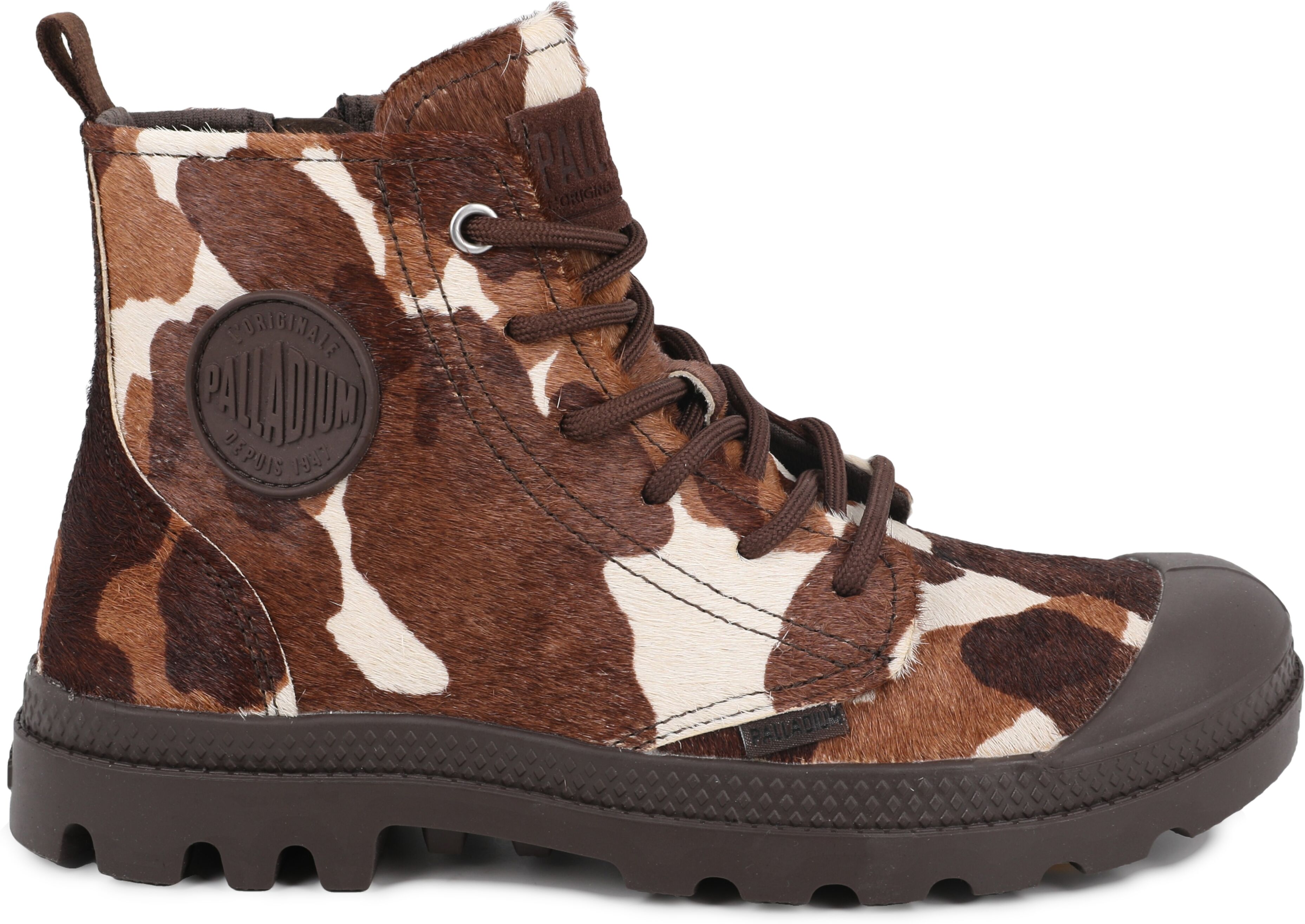 Schnürboots PALLADIUM "PAMPA HI ZIP PONY", Damen, Gr. 37, atmungsaktiv, braun (cow print), Leder, Synthetik, Schuhe Schnürboots, Obermaterial in Ponyfell-Optik cow print 37, atmungsaktiv