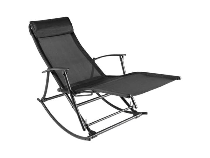 Garten-Schaukelstuhl Stahl Und Textilene Schwarz, Verstellbar Klappbar Robustes Stahlgestell, pflegeleichtes Textilene, zweifach verstellbar, klappbar, leicht transportierbar, Tragkraft 110 kg