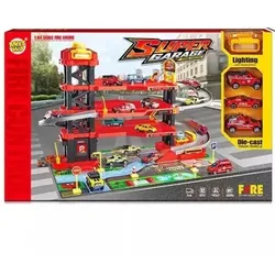 Vierstöckiges Feuerwehr-Parkhaus Spielset – 64-teilig