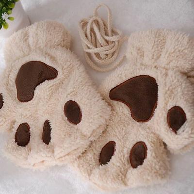 Uplift Essentials Plush Cat Paw Fingerless Gloves beige