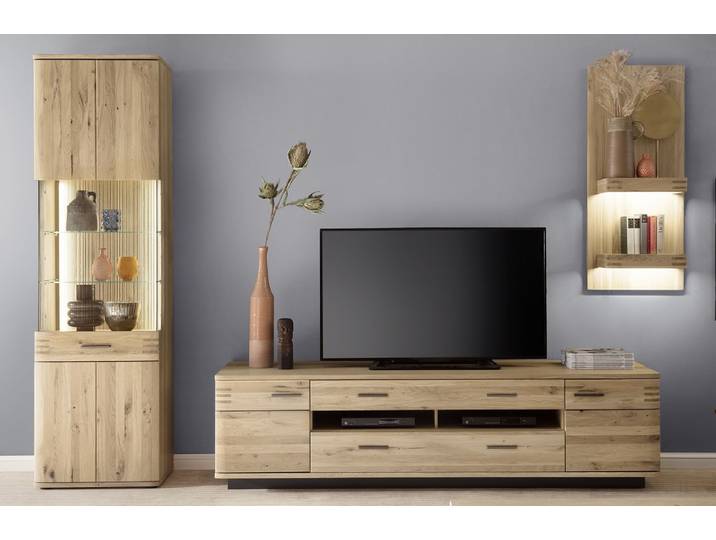 Wohnwand Anbauwand Salvador , Balkeneiche Bianco , 3-teilig , LED 3a