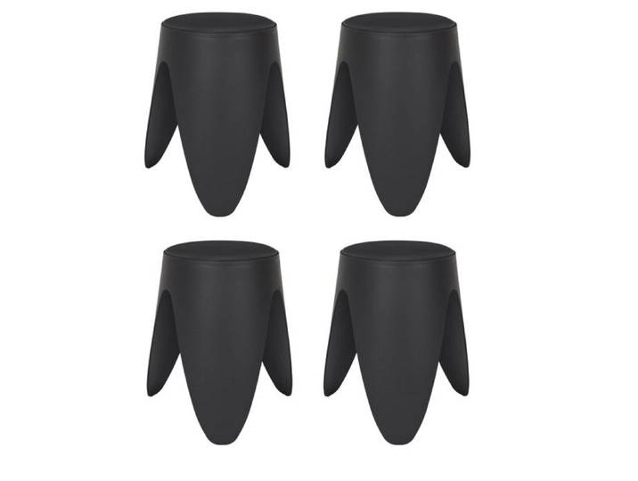 Lot de 4 Tabourets Légers Empilables en Plastique - Noir - D 30 x H 46 cm - Gain de place