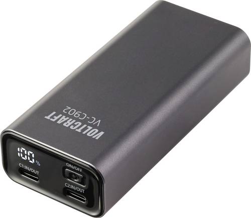 VOLTCRAFT VC-C902 Powerbank 10000 mAh USB PD 3.0 Li-Ion Grau (matt) Statusanzeige
