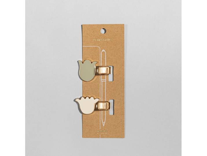 Goldene Stiftclips mit grünen und rosa Blumen (x2)