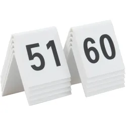 Securit® Set mit 10 Tischnummern 51-60 – Weißes Acryl mit schwarzen Zahlen