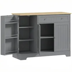 HOMCOM Kaffeebar-Schrank Sideboard-Buffetschrank Stauraum Schublade verstellbare Regale Türfächer Grau