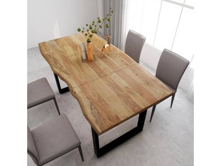 Table de salle à manger FAC - Bois d'acacia massif - Noir - 180x90x76 cm
