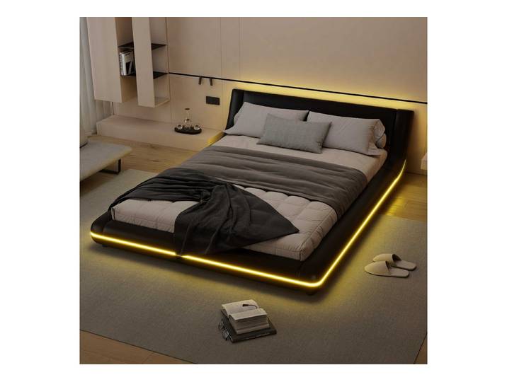 BlingBin Polsterbett Bodenbett (1-tlg., mit LED-Umgebungsbeleuchtung, 24-Tasten-Fernbedienung), 140x200 cm Bodenbett in Weiß aus PU und MDF