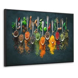 LEINWAND Bilder mit Rahmen - Kräuter - Gewürze - Löffel - 90x60