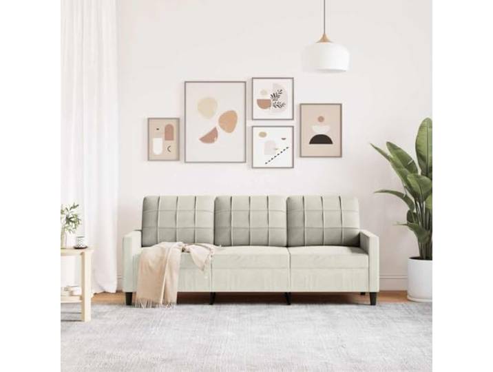 KTHLBRH Sofa 3-Sitzer Samt creme 197 cm Gestell aus Metall, Polsterung aus Schaumstoff, modernes Design für Wohnzimmer