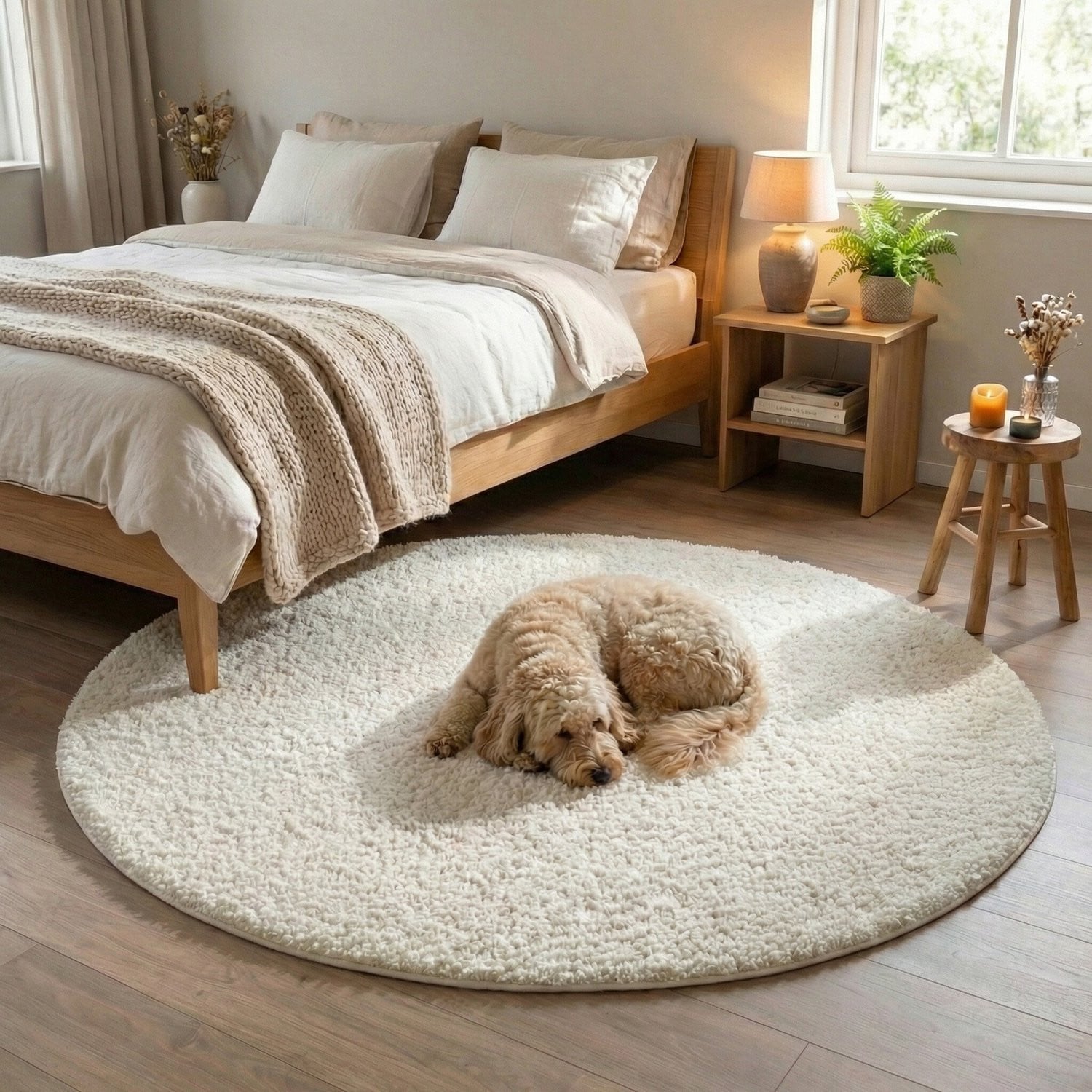 NATURL Rond fluffy vloerkleed Bobby Wit Ø 80 cm