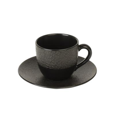 Kaffeetasse und Untertasse Vésuvio schwarz 12 cl x6 - Rond Grès Table Passion