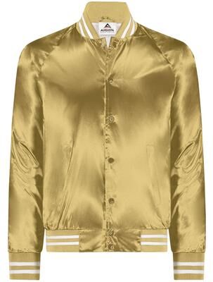 Augusta Sportswear 3610 Satin Baseball Jacket/Striped Trim in Metallic Gold/White size 3XL   Nylon