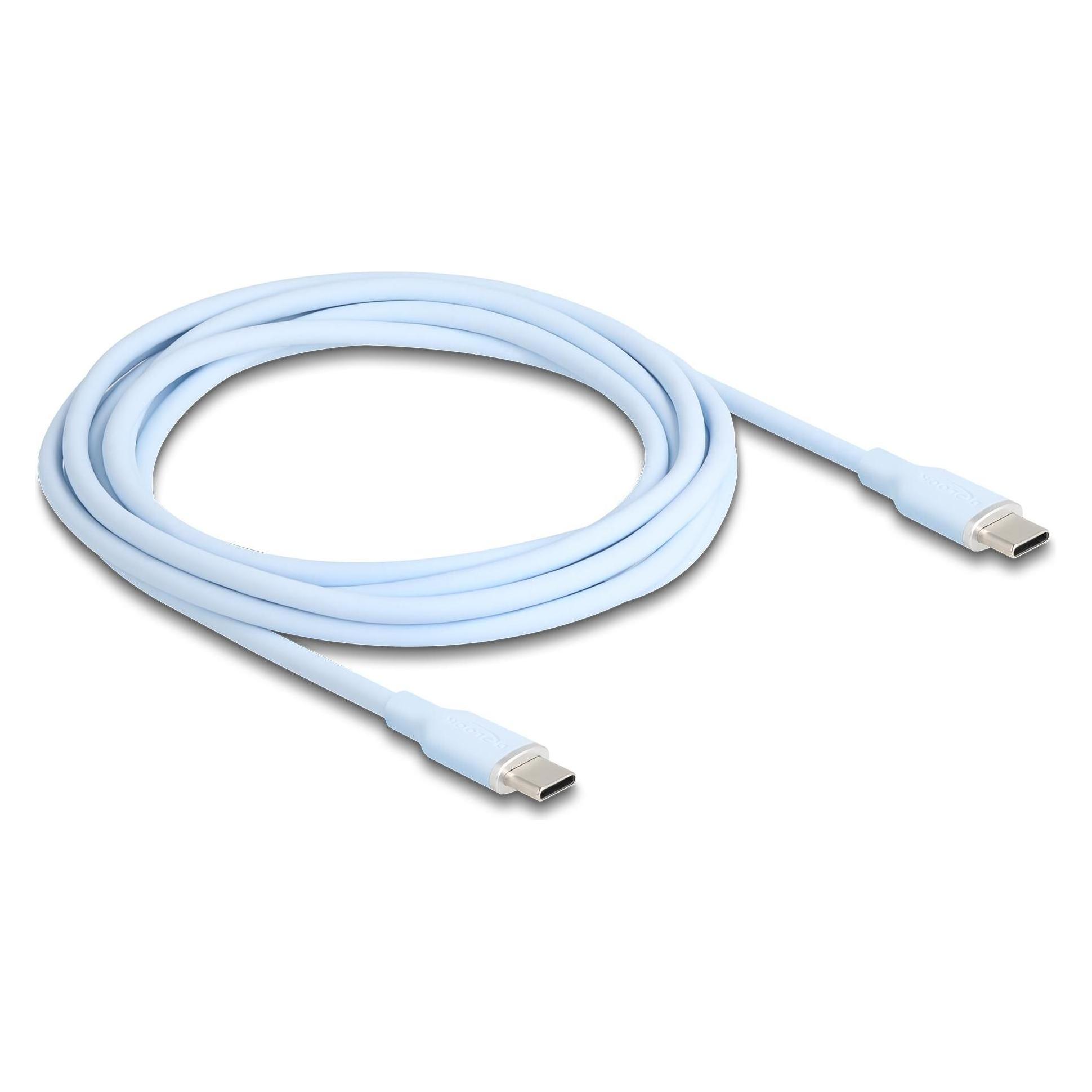 Delock USB 2.0 Kabel USB Type-C Stecker zu Stecker PD 3.0 60 W 2,5 m blau Siliko (2.50 m, USB 2.0, 60 W) (81235)