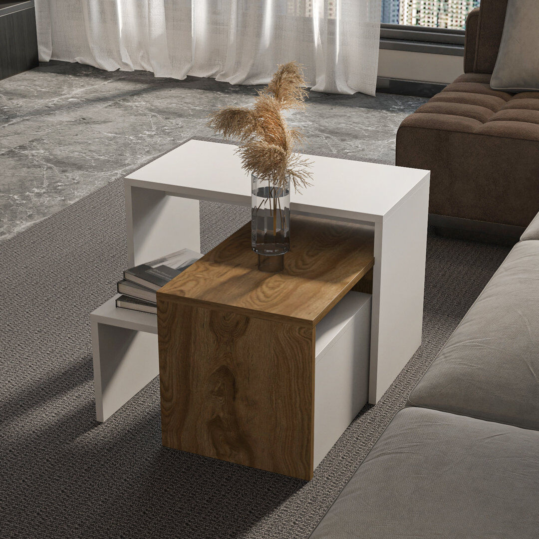 17 Stories Shalesa Modern Nesting Table Oak Wood 46.8cm H X 65cm W X 35cm D