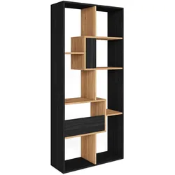 REGAL Bibliothek, Schwarz und Eiche, 67/31/162cm