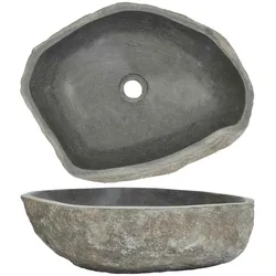 DELUKE® Naturstein Waschbecken oval - Flussstein Aufsatzwaschbecken Waschschale Waschtisch Handwaschbecken Bad Waschplatz Badezimmer Oval, 45-53cm