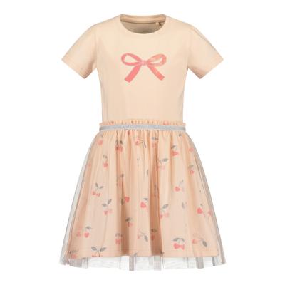 Jerseykleid BLUE SEVEN "Mädchen Tüllkleid mit Schleife", Mädchen, Gr. 122, beige (4082, rosa), 95% Baumwolle, 5% Elasthan, normal, Rundhals, Kleider Jerseykleid