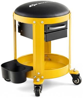 Costway Rolling Mechanic Stool with Removable Padded Seat and Drawers-Yellow