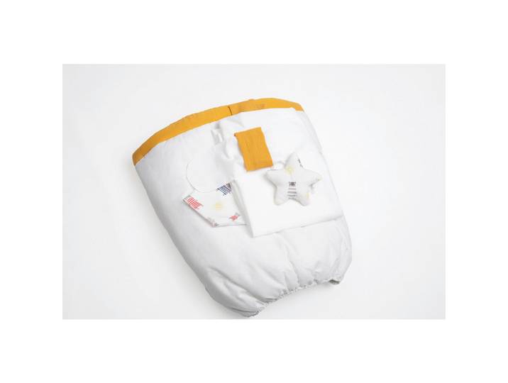 Mionido Stubenwagenset Pyjamabär, Weiß, Currygelb, Kunststoff, 5-teilig, 130x180 cm, Babymöbel, Babybetten, Stubenwagen & Babywiegen, Stubenwagen