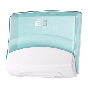 Tork Handtuchspender Performance, 654000, W4, für bis zu 300 Falthandtücher, Kunststoff, weiß / türkis