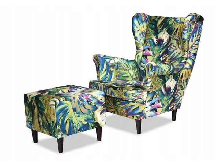 Kaiser Möbel Loungesessel Ohrensessel Sessel mit Fußstütze trendy Blätter (Sessel mit Fußhocker), Inklusive passendem Fußhocker