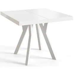 QUADRATISCHER Esstisch ausziehbar – Moderner Wohnzimmertisch und Küchentisch – Tisch mit Holzbeinen, Durchmesser 90 - 190 cm - Farbe Weiß