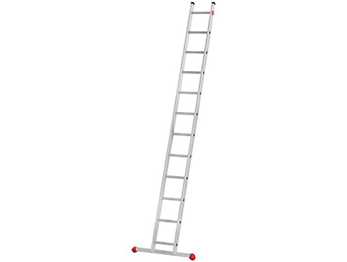 Hailo S60 ProfiStep UNO Anlegeleiter - Leiter 12 Sprossen - Alu Sprossenleiter mit 2 Tatzenfüßen - belastbar bis 150kg - Aluminium Leiter Made in Germany - Sprossen Anlegeleiter rostfrei - Silber